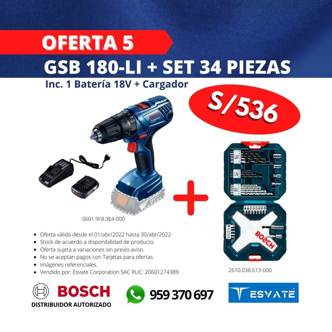 OFERTA 5: GSB 180 LI + SET 34 PIEZAS